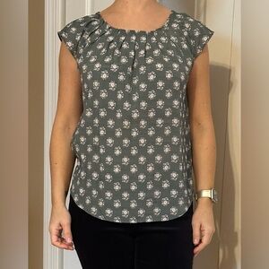 LC Lauren Conrad Dark Green Floral Blouse